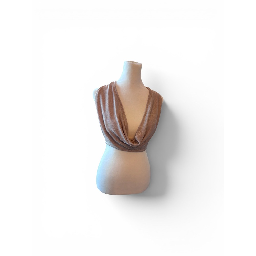 Blanc Clothing Rose Gold Metallic Cowl Neck Tie Back Crop Top Sz M Open‎ Back